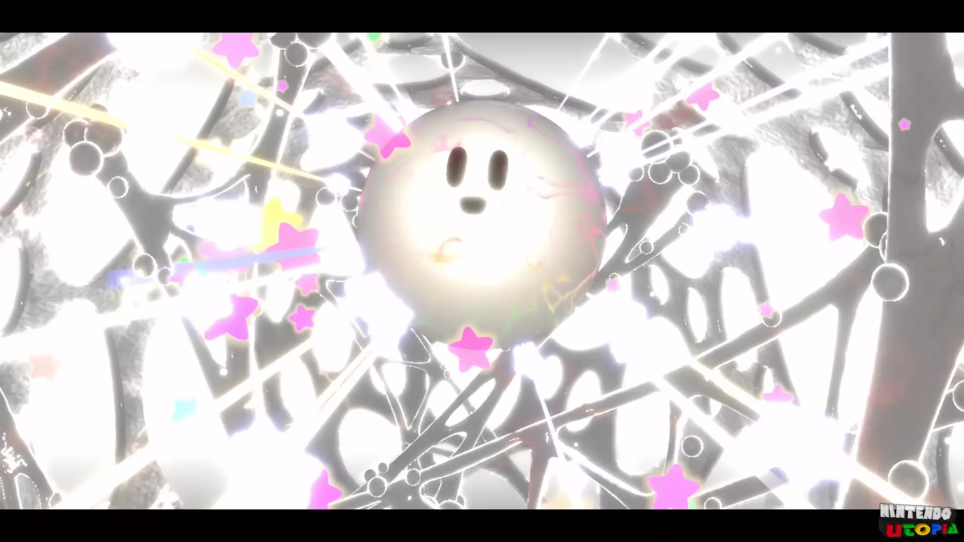 Void smiles like Kirby while emitting stars and light.
