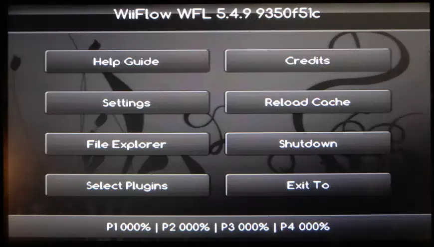 Screenshot of WiiFlow's home menu with the Orchid theme.