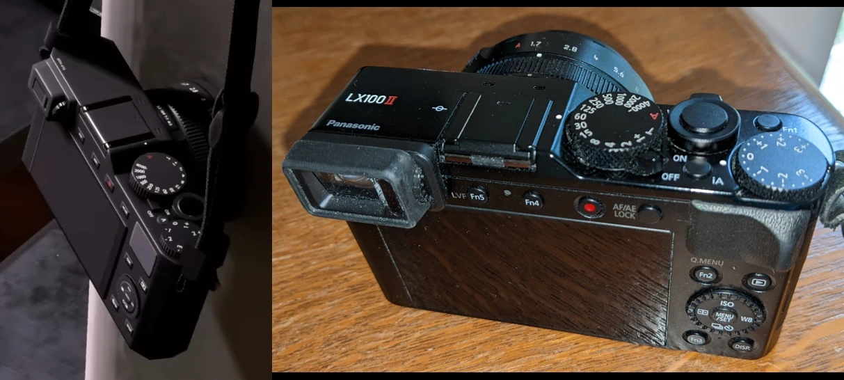 A comparison of MJ's camera from the PS4 Spider-Man video game and a real Panasonic LX100II camera.