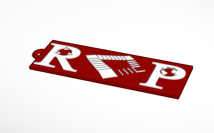 3D model of a red keychain with the RCP logo in white.