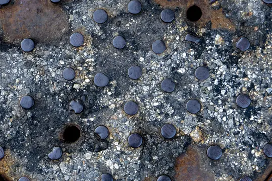 Close-up of a manhole cover.
