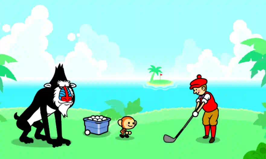 A gif of a recreation of the 'Hole in One' mini-game from Rhythm Heaven Fever.