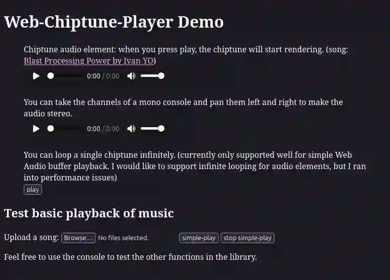 The front page of Web-Chiptune-Player.